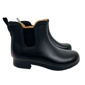 Chooka Delridge Chelsea Waterproof Rain Boots Fur Lined Ankle Bootie Black sz 7